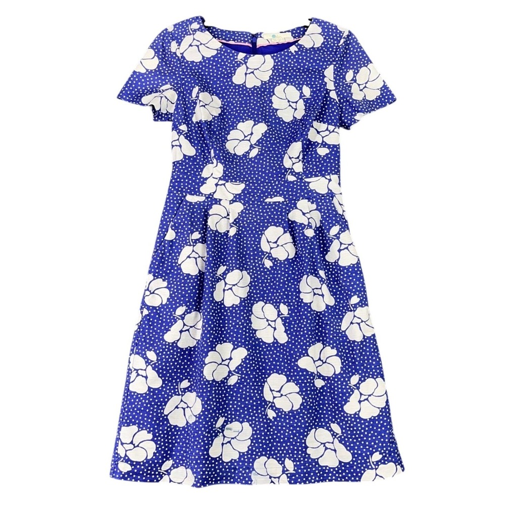 Boden Blue & White Floral Fit-and-Flare Dress